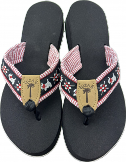 Westie on Red Seersucker with black toe tab eb